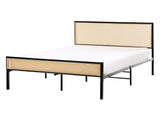 EU Double Size 4ft6 Black Iron Slatted Frame PE Rattan Viennese Braid Headboard Contemporary Beliani
