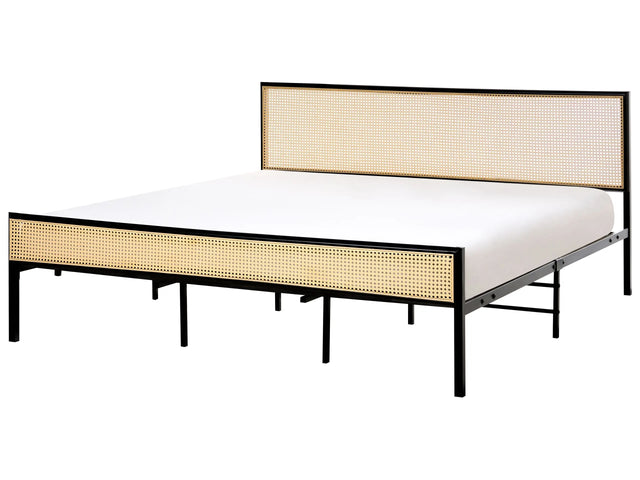 EU Super King Size Black Iron Slatted Frame PE Rattan Viennese Braid Headboard Contemporary Beliani