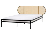 EU King Size Black Iron Slatted Frame PE Rattan Viennese Braid Headboard Contemporary Beliani