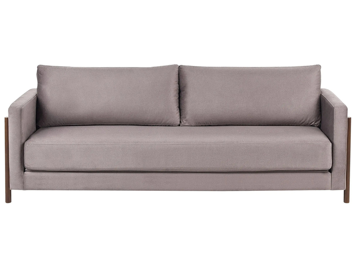 Sofa Bed Taupe Polyester Fabric Upholstery Birch Wood Dark Brown Legs with Sleeping Function Living Room Bedroom Beliani