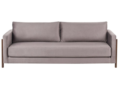Sofa Bed Taupe Polyester Fabric Upholstery Birch Wood Dark Brown Legs with Sleeping Function Living Room Bedroom Beliani