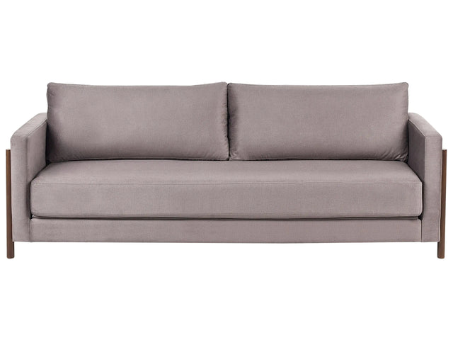 Sofa Bed Taupe Polyester Fabric Upholstery Birch Wood Dark Brown Legs with Sleeping Function Living Room Bedroom Beliani