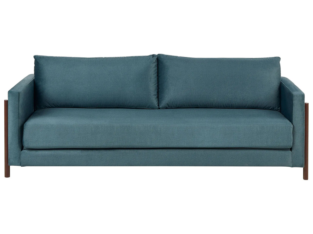 Sofa Bed Green Polyester Fabric Upholstery Birch Wood Dark Brown Legs with Sleeping Function Living Room Bedroom Beliani