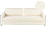 Sofa Bed White Boucle Fabric Upholstery Birch Wood Dark Brown Legs with Sleeping Function Living Room Bedroom Beliani