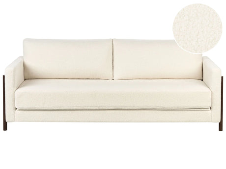 Sofa Bed White Boucle Fabric Upholstery Birch Wood Dark Brown Legs with Sleeping Function Living Room Bedroom Beliani
