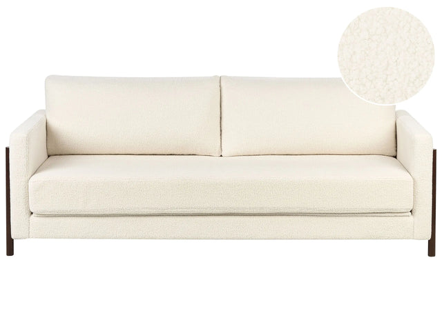 Sofa Bed White Boucle Fabric Upholstery Birch Wood Dark Brown Legs with Sleeping Function Living Room Bedroom Beliani