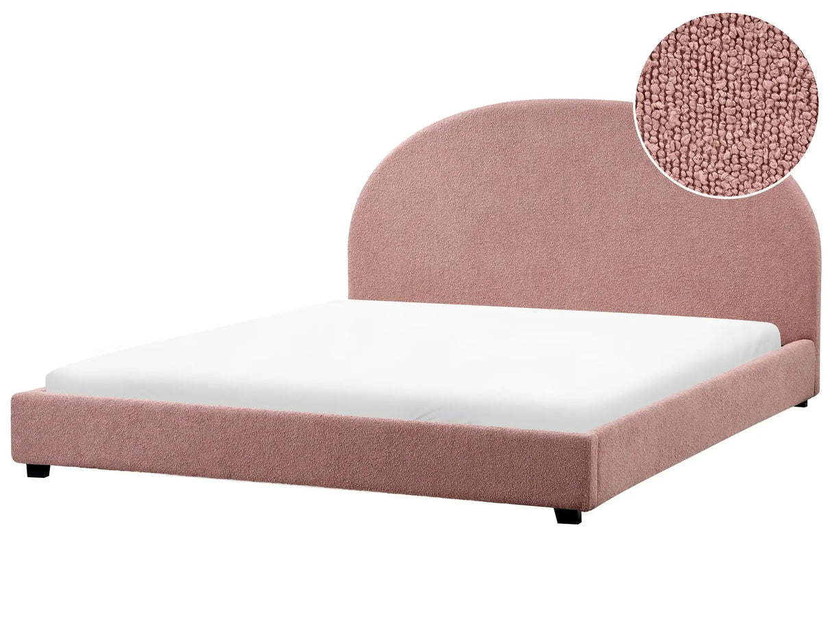 Bed Pastel Pink Polyester Boucle EU Super King Size 6ft Minimalist Retro Design Beliani