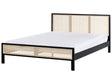 Bed Black Pine Wood EU Super King Size 6ft with Headboard Viennese Braid Slatted Base Minimalistic Rustic Style Beliani