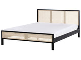 Bed Black Pine Wood EU Super King Size 6ft with Headboard Viennese Braid Slatted Base Minimalistic Rustic Style Beliani