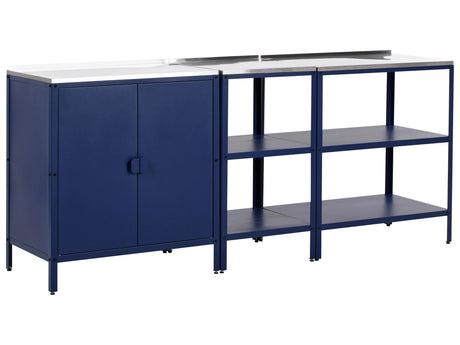 3 Piece Outdoor Kitchen Set Blue Stainless Steel 2 Storage Islands Cabinet Outdoor Kitchen Cooking Station Beliani