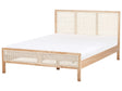 Bed Light Brown Pine Wood EU Double Size 4ft6 with Headboard Viennese Braid Slatted Base Minimalistic Rustic Style Beliani