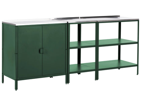 3 Piece Outdoor Kitchen Set Green Stainless Steel 2 Storage Islands Cabinet Outdoor Kitchen Cooking Station Beliani