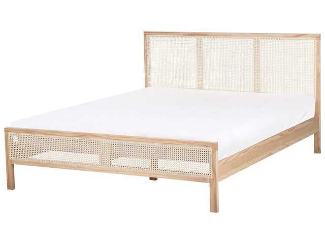 Bed Light Brown Pine Wood EU King Size 5ft3 with Headboard Viennese Braid Slatted Base Minimalistic Rustic Style Beliani
