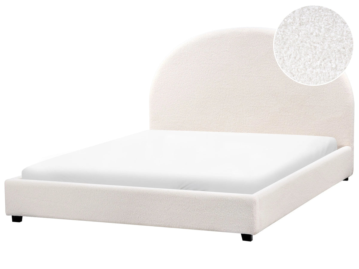 Bed Off-White Polyester Boucle EU Double Size 4ft6 Minimalist Retro Design Beliani