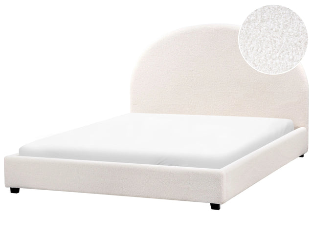 Bed Off-White Polyester Boucle EU Double Size 4ft6 Minimalist Retro Design Beliani