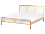 Bed Light Brown Pine Wood EU Super King Size 6ft with Headboard Viennese Braid Slatted Base Minimalistic Rustic Style Beliani