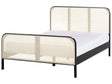 Bed Black Pine Wood EU Double Size 4ft6 with Headboard Viennese Braid Slatted Base Minimalistic Rustic Style Beliani