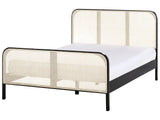 Bed Black Pine Wood EU Double Size 4ft6 with Headboard Viennese Braid Slatted Base Minimalistic Rustic Style Beliani