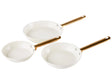 Set of 3 Frying Pans Off-White Aluminium Ceramic Coat Non-Stick with Handles in 3 Sizes Beliani