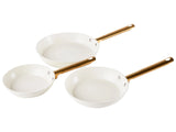 Set of 3 Frying Pans Off-White Aluminium Ceramic Coat Non-Stick with Handles in 3 Sizes Beliani