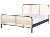 Bed Black Pine Wood EU King Size 5ft3 with Headboard Viennese Braid Slatted Base Minimalistic Rustic Style Beliani