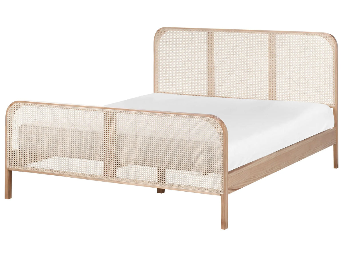 Bed Light Brown Pine Wood EU King Size 5ft3 with Headboard Viennese Braid Slatted Base Minimalistic Rustic Style Beliani
