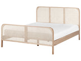 Bed Light Brown Pine Wood EU King Size 5ft3 with Headboard Viennese Braid Slatted Base Minimalistic Rustic Style Beliani