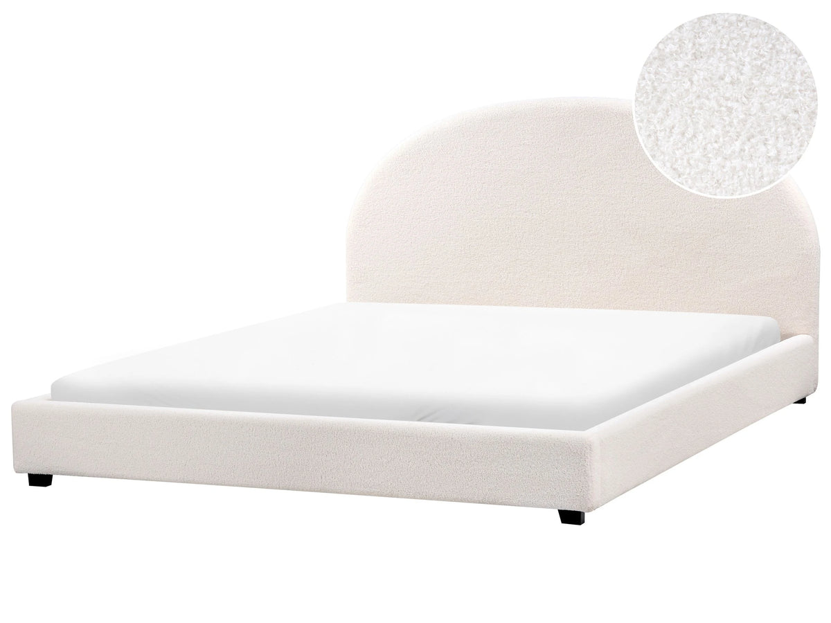 Bed Off-White Polyester Boucle EU Super King Size 6ft Minimalist Retro Design Beliani