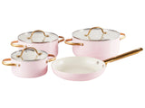 7 Piece Pan Set Pastel Pink  Aluminium Ceramic Coat Non-Stick 3 Saucepans with Lids 1 Frying Pan Beliani