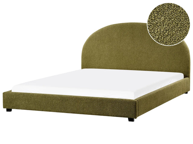 Bed Olive Green Polyester Boucle EU Super King Size 6ft Minimalist Retro Design Beliani