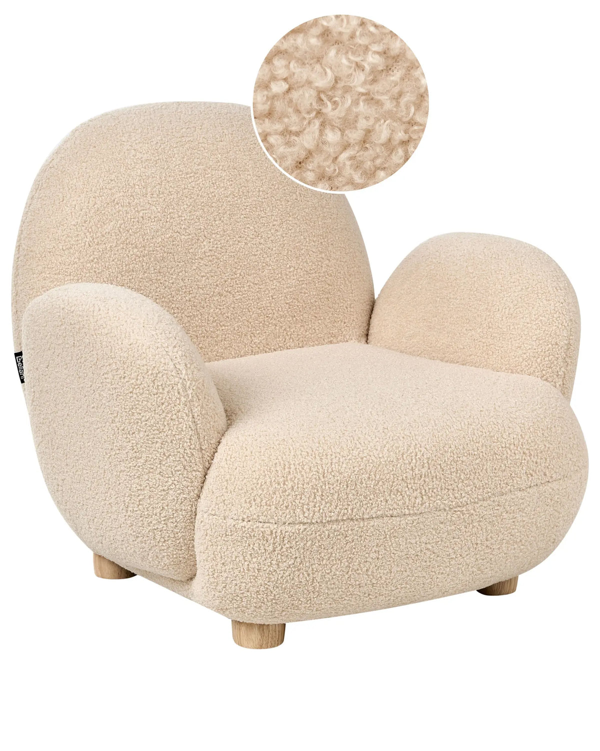 Kids Armchair Beige Boucle Upholstery Wooden Legs Children Chair Beliani