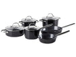 10 Piece Pan Set Black Aluminium Ceramic Coat Non-Stick 3 Saucepans with Lids 2 Frying Pans Beliani