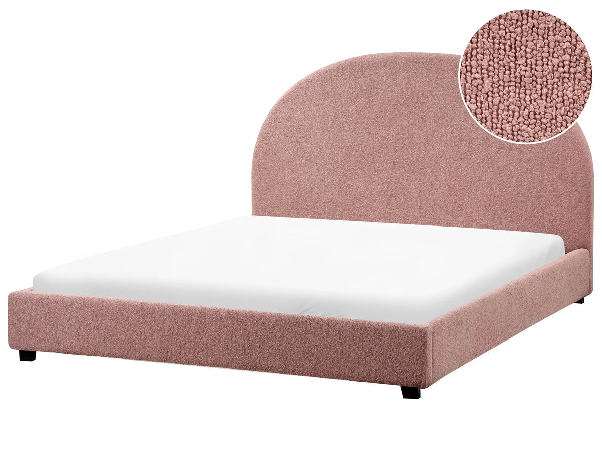 Bed Pastel Pink Polyester Boucle EU Double Size 4ft6 Minimalist Retro Design Beliani