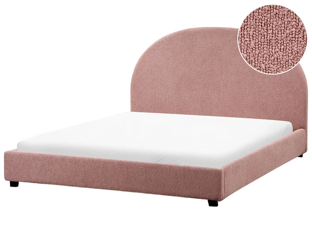 Bed Pastel Pink Polyester Boucle EU Double Size 4ft6 Minimalist Retro Design Beliani