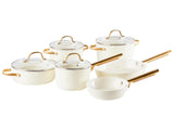 10 Piece Pan Set Off White Aluminium Ceramic Coat Non-Stick 3 Saucepans with Lids 2 Frying Pans Beliani