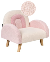 Kids Armchair Pastel Pink Boucle Upholstery Wooden Legs Children Chair Beliani
