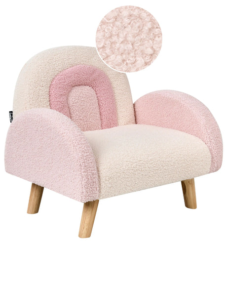 Kids Armchair Pastel Pink Boucle Upholstery Wooden Legs Children Chair Beliani