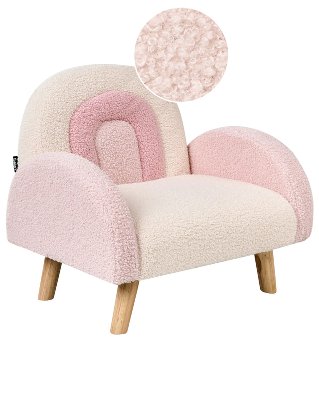 Kids Armchair Pastel Pink Boucle Upholstery Wooden Legs Children Chair Beliani