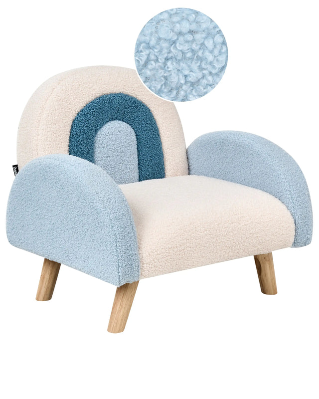 Kids Armchair Light Blue Boucle Upholstery Wooden Legs Children Chair Beliani