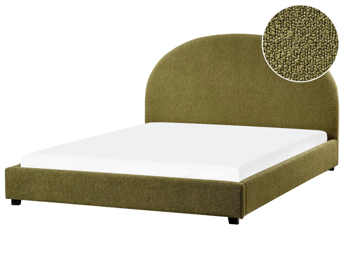 Bed Olive Green Polyester Boucle EU King Size 5ft3 Minimalist Retro Design Beliani