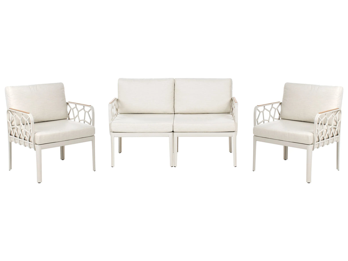 4 Seater Garden Sofa Set Light Beige Synthetic Frame Outdoor Armchairs 2 Seater Sofa with Cushions Modern Style Beliani