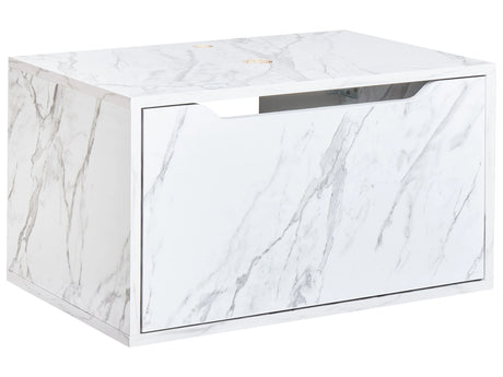 Bathroom Wall Mounted Washbasin Cabinet White Particle Board Marble Effect Pre-Cut Holes for Basin Beliani