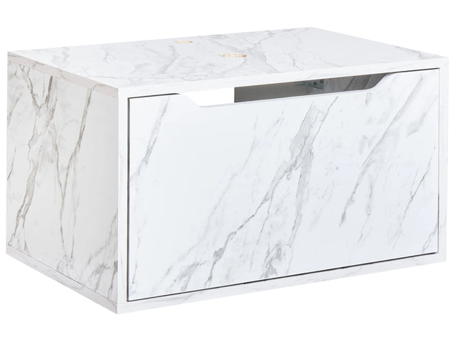 Bathroom Wall Mounted Washbasin Cabinet White Particle Board Marble Effect Pre-Cut Holes for Basin Beliani