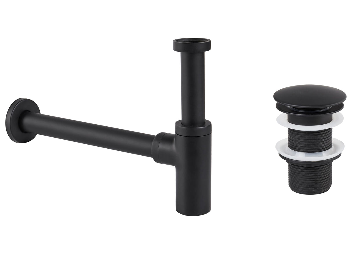 Basin Bottle Trap with Click Clack Waste Black Brass and Stainless Steel for Bathroom Basin Beliani