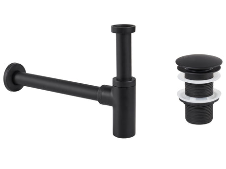 Basin Bottle Trap with Click Clack Waste Black Brass and Stainless Steel for Bathroom Basin Beliani