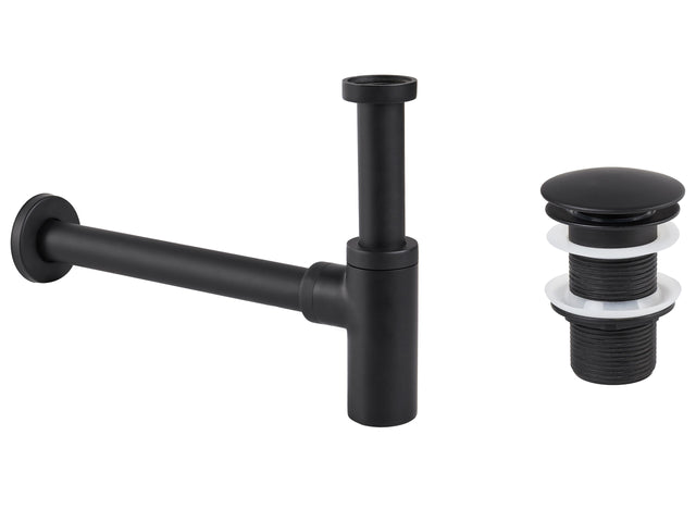 Basin Bottle Trap with Click Clack Waste Black Brass and Stainless Steel for Bathroom Basin Beliani