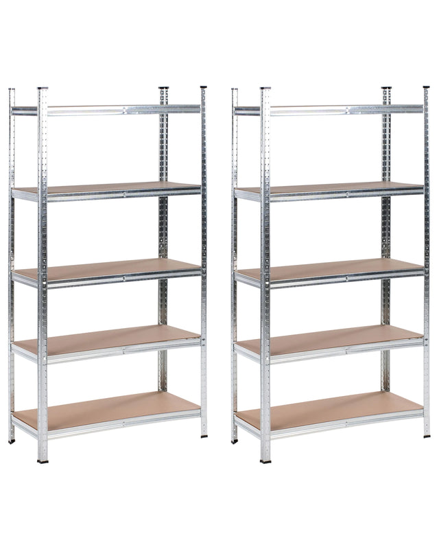 Set of 2 Shelf Metal Silver Outdoor Indoor Garden Garage Modern Design 5 Shelves Freestanding Garden Storage Beliani
