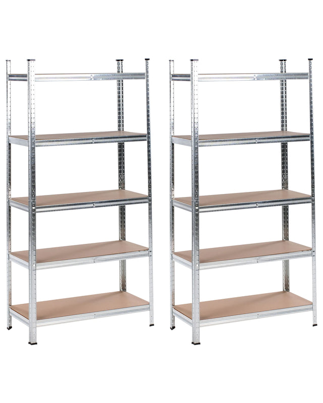 Set of 2 Shelf Metal Silver Outdoor Indoor Garden Garage Modern Design 5 Shelves Freestanding Garden Storage Beliani