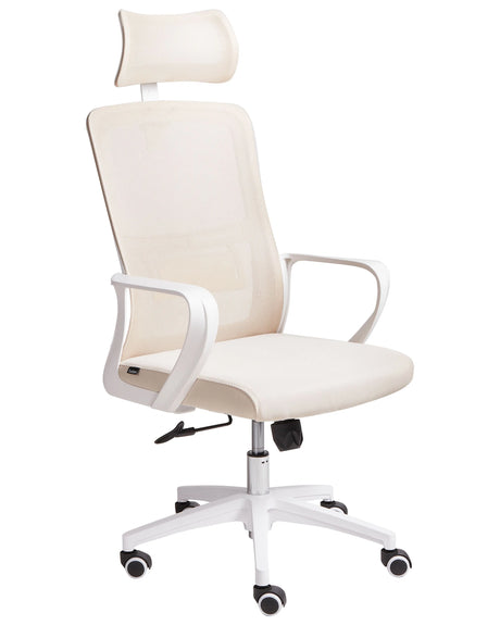 Office Chair Beige Mesh Swivel Base Adjustable Height Headrest Home Office Beliani
