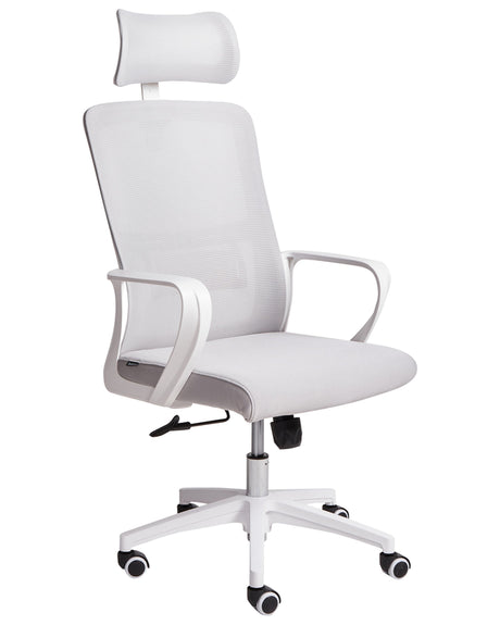 Office Chair Light Grey Mesh Swivel Base Adjustable Height Headrest Home Office Beliani